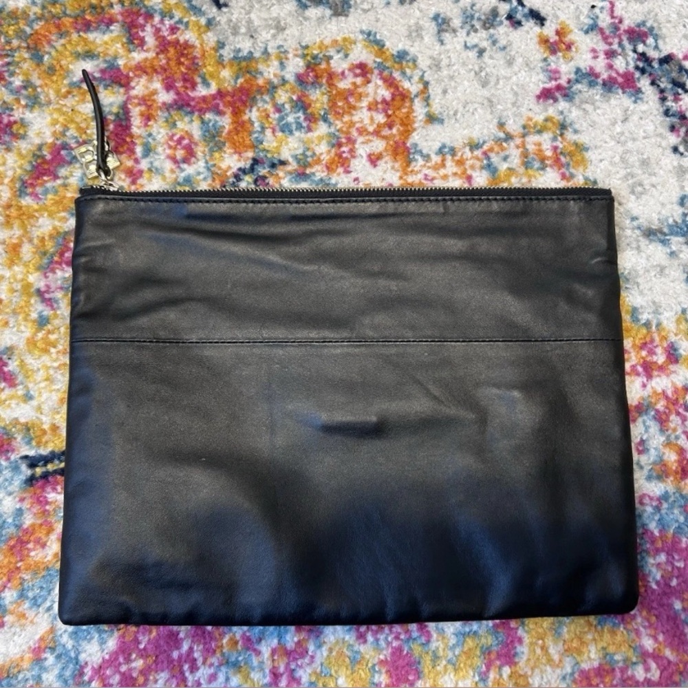 Black Leather Zip Pouch/Foldable Clutch